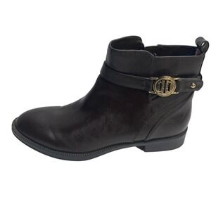 Tommy‎ Hilfiger Women's Ankle Boots 6.5 M  Brown Flats Gold Tone Buckle TWRUMORE